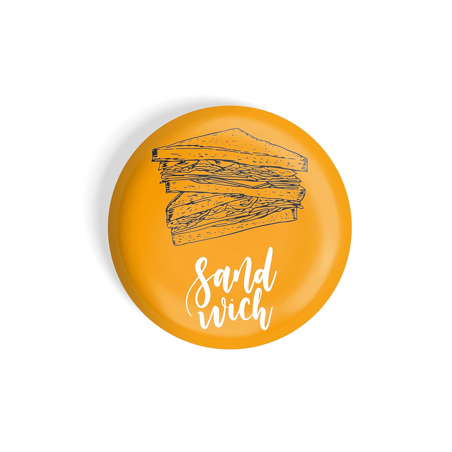 dhcrafts Round Fridge Magnet Yellow Food Lovers Sandwich D2 Glossy Finish Design Pack of 1 (75 mm)